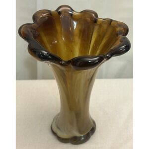 Vintage Amber Art‎ Glass Ruffle Vase – Hand Blown
